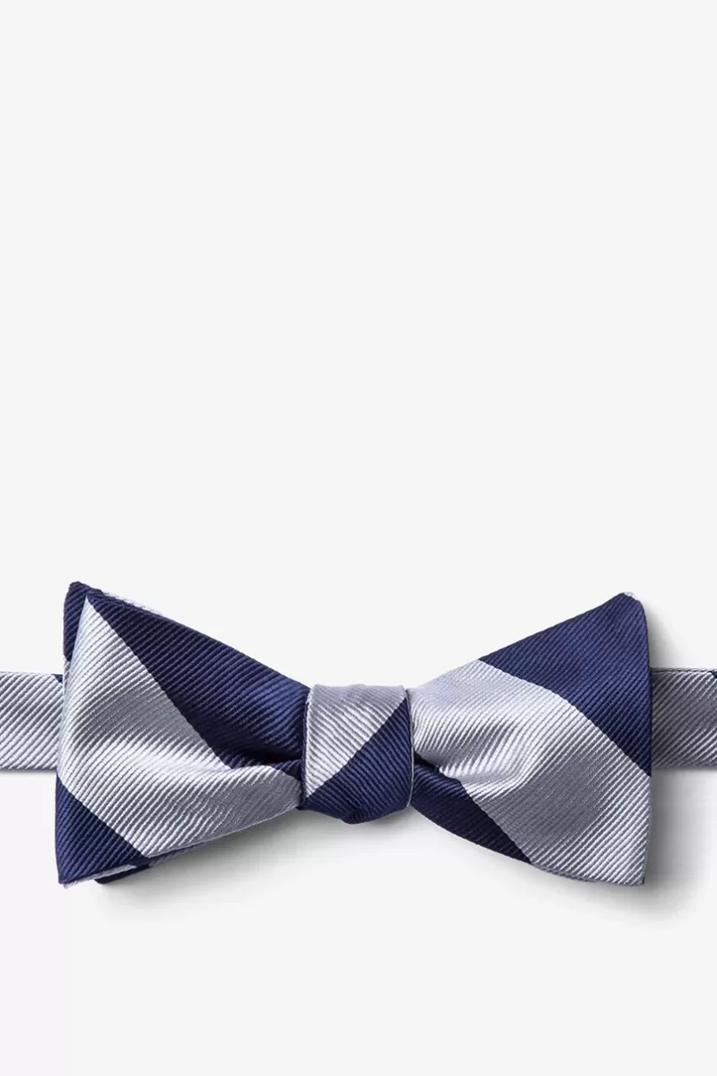 Ties Silver & Navy Stripe Self-Tie Bow Tie Silver&Black Shop
