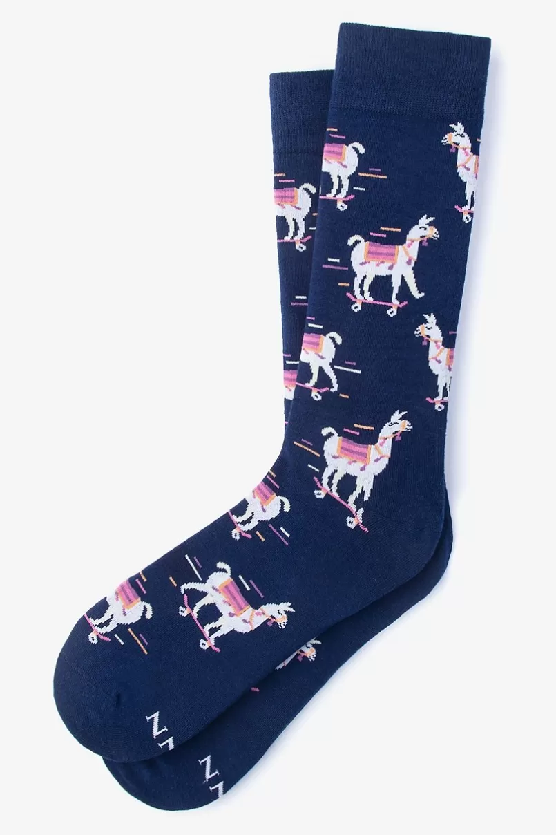 Ties Skateboarding Llama Navy Blue Sock NavyBlue Store