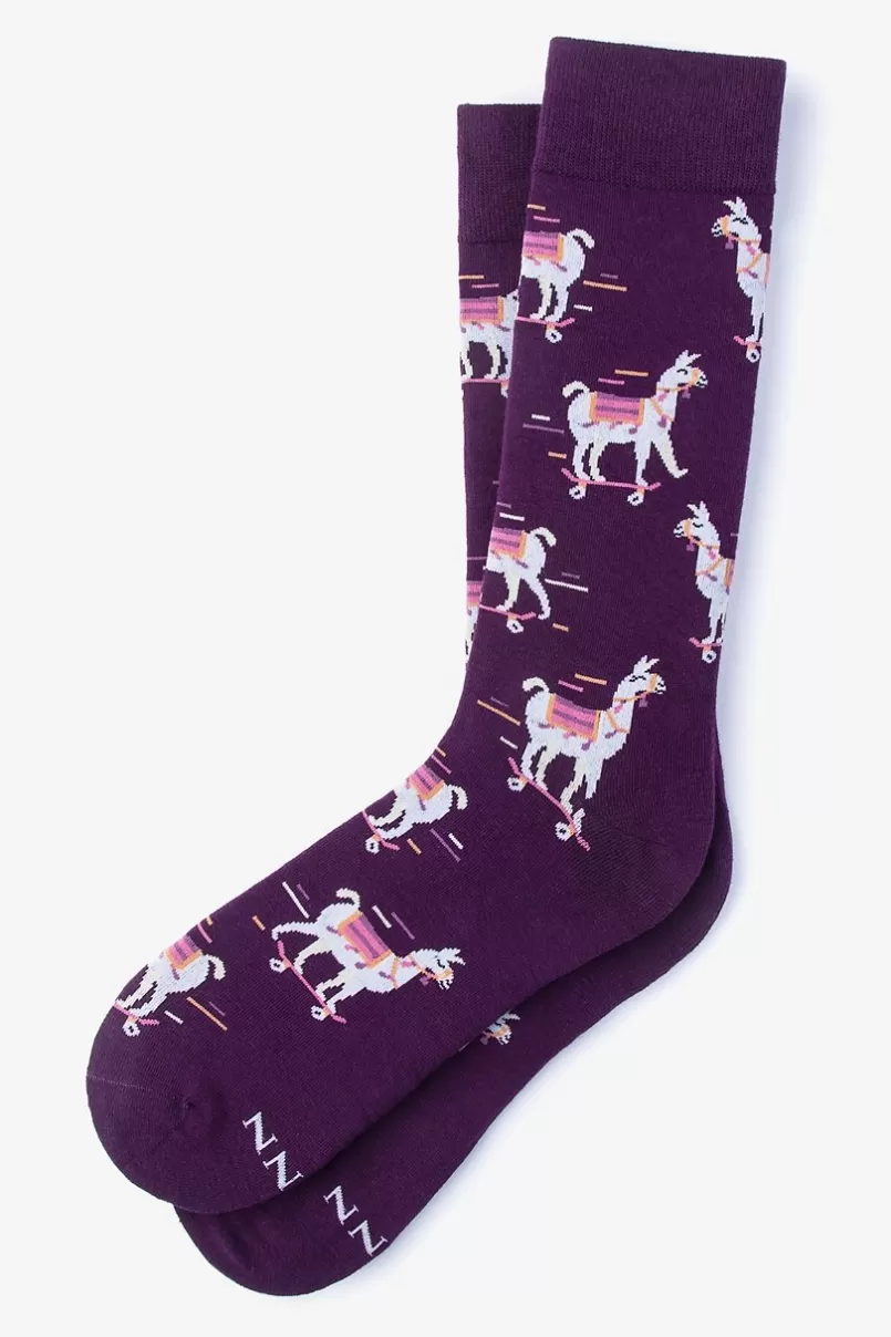 Ties Skateboarding Llama Sock Purple Fashion