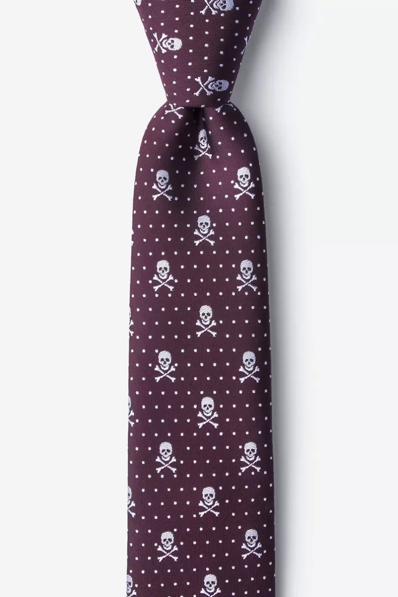 Ties Skull and Polka Dot Skinny Tie Burgundy Cheap