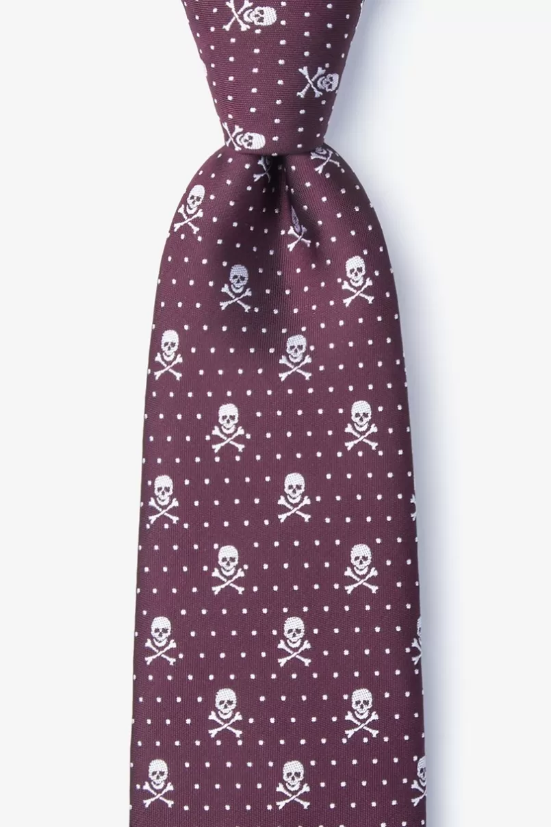 Ties Skull and Polka Dot Tie Burgundy New