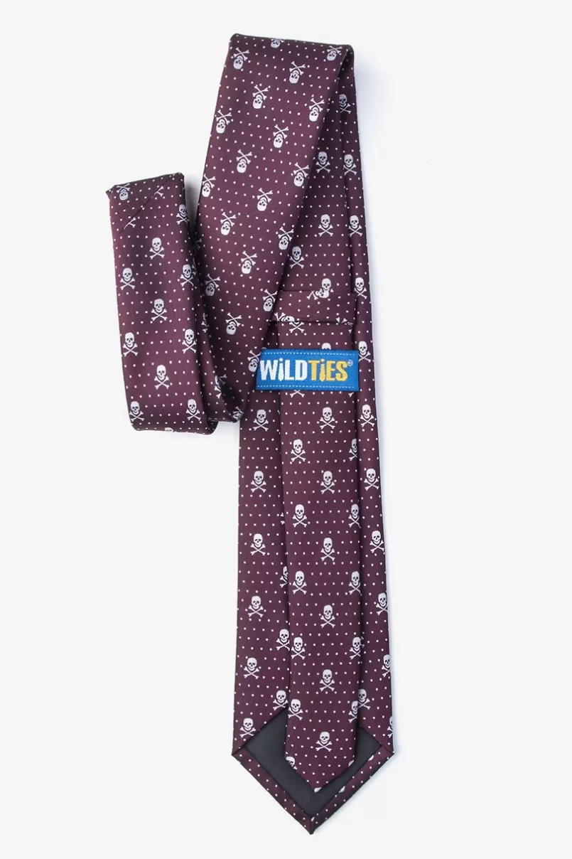 Ties Skull and Polka Dot Tie Burgundy New