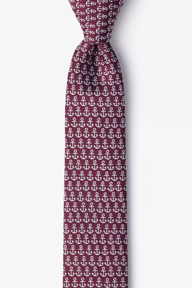 Ties Small Anchors Maroon Skinny Tie Discount