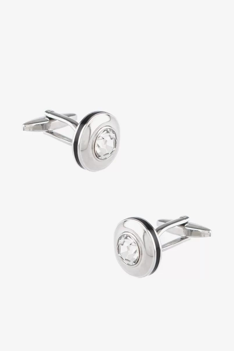 Ties Solid Round Gem Clear Cufflinks Sale