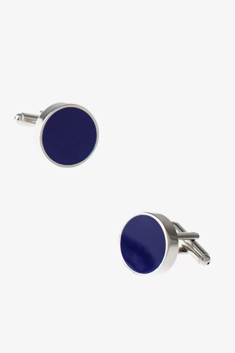 Ties Solid Round Thick Blue Cufflinks New