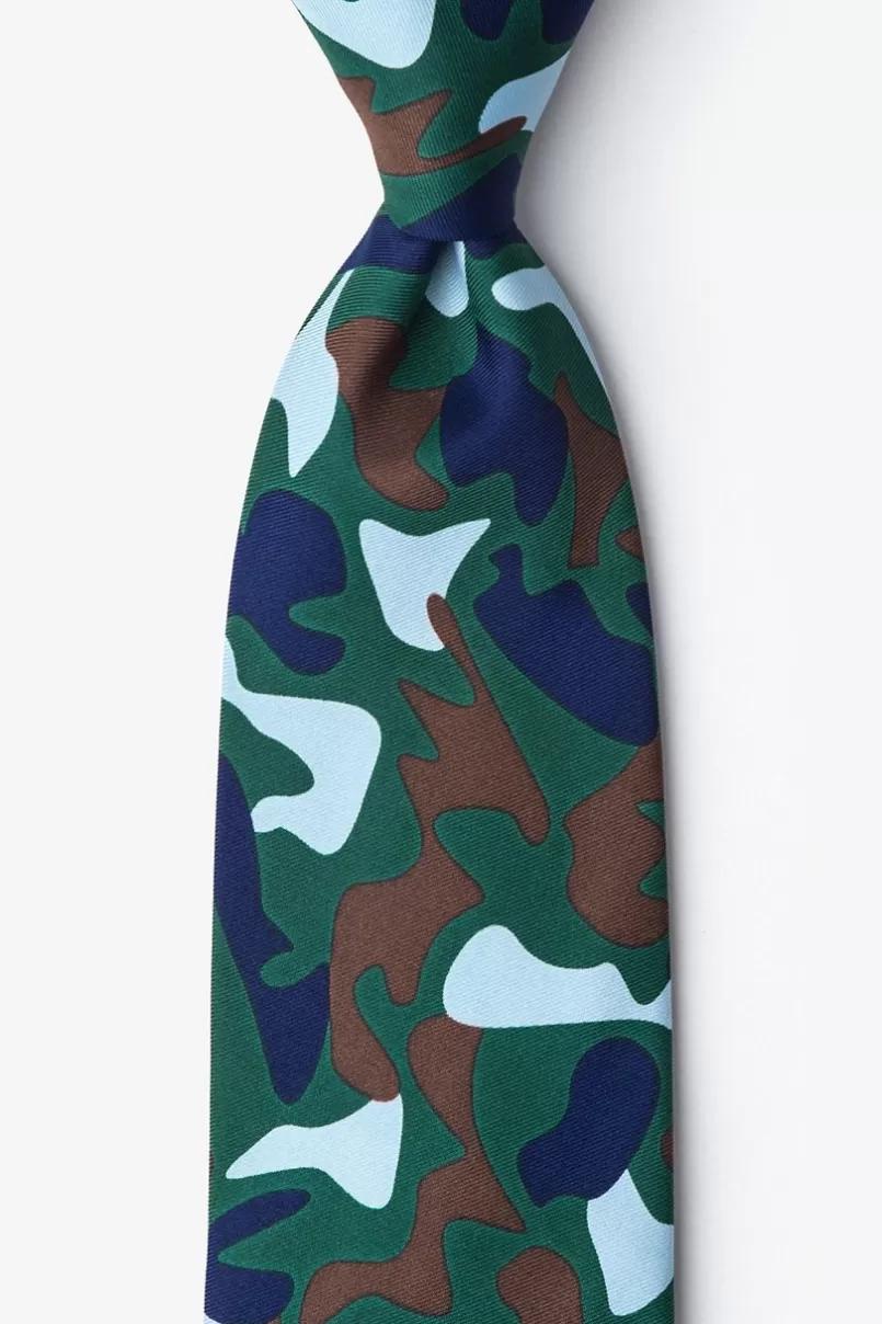 Ties Street Camo Hunter Green Extra Long Tie HunterGreen&SkyBlue Best Sale
