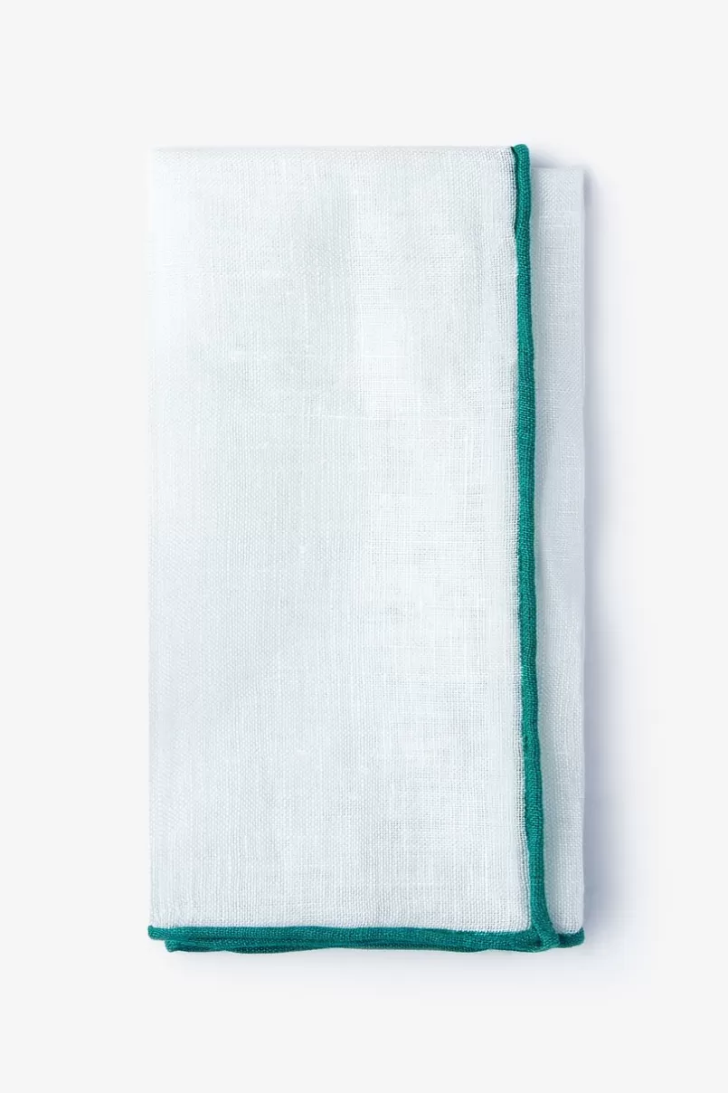 Ties Teal Edged Linen White Pocket Square White&Teal Discount