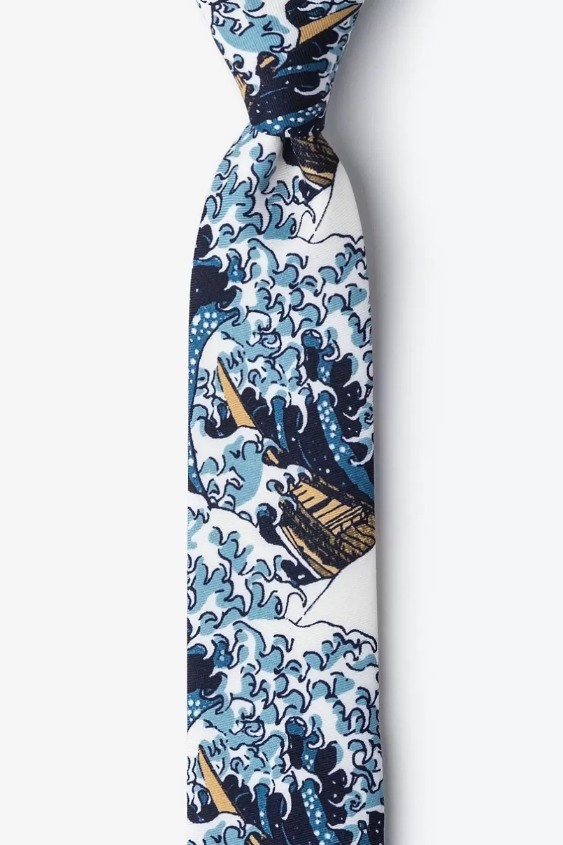 Ties The Great Wave Off Kanagawa Navy Blue Skinny Tie Sale