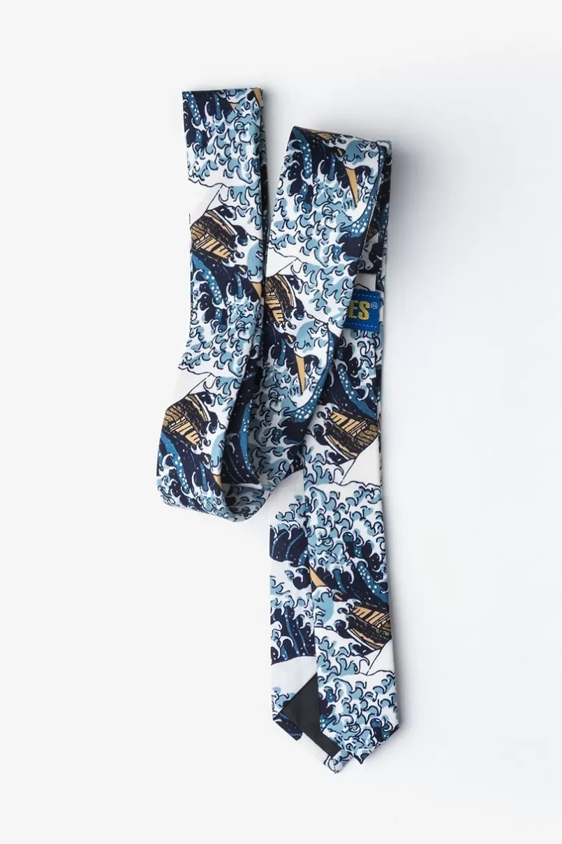 Ties The Great Wave Off Kanagawa Navy Blue Skinny Tie Sale