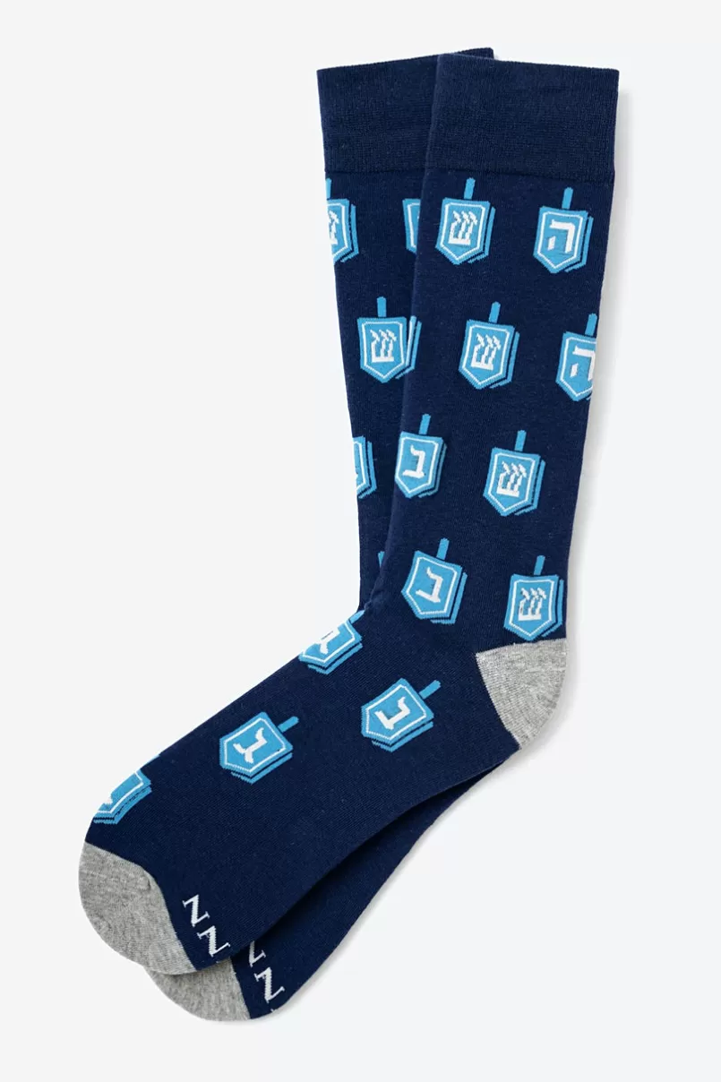Ties This is How I roll - Dreidel Navy Blue Sock Cheap