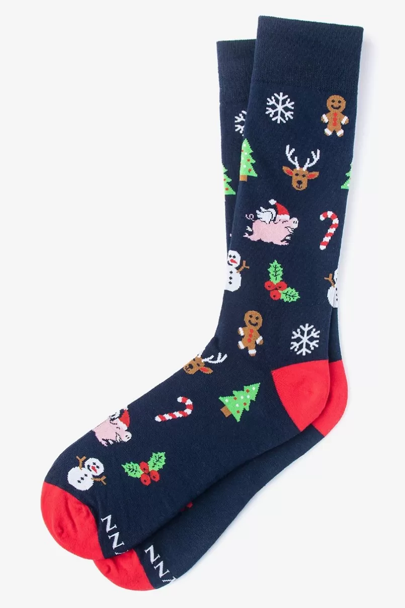 Ties Tis the Season Navy Blue Sock Store