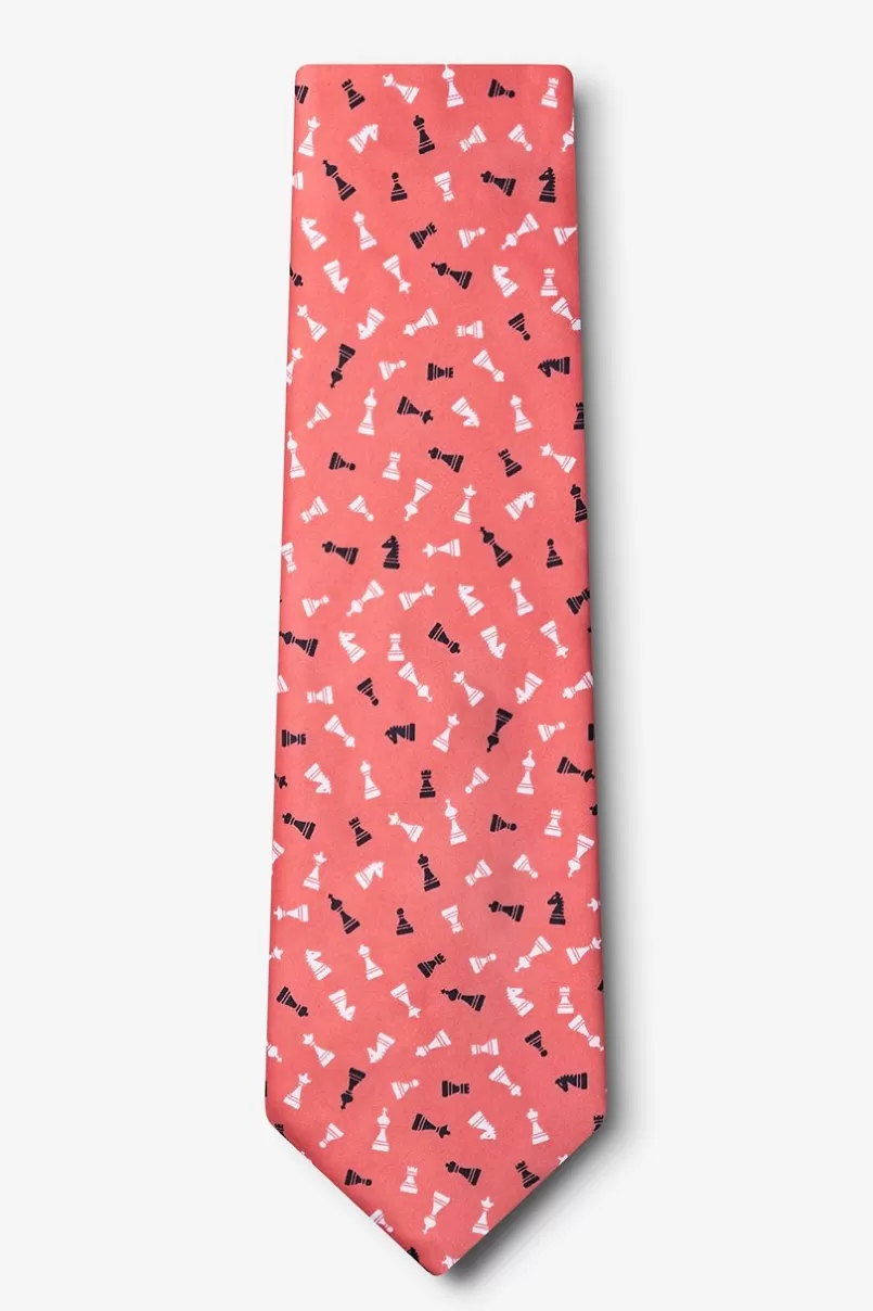 Ties Tossed Chess Pieces Coral Extra Long Tie Discount
