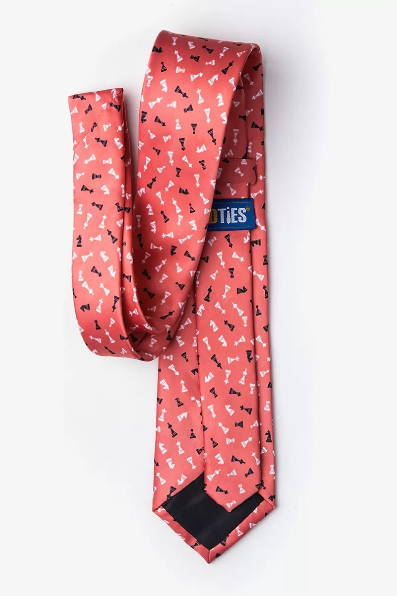 Ties Tossed Chess Pieces Coral Extra Long Tie Discount