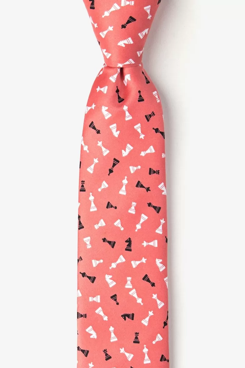 Ties Tossed Chess Pieces Skinny Tie Coral Store