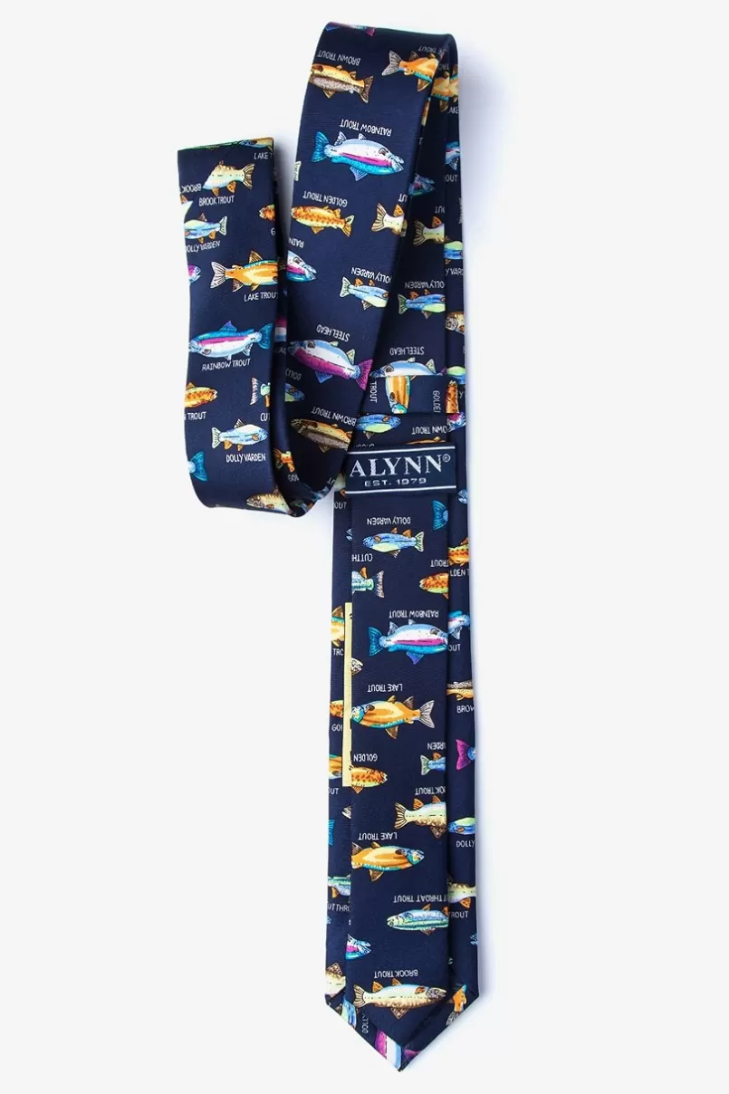 Ties Trout Family Navy Blue Skinny Tie New
