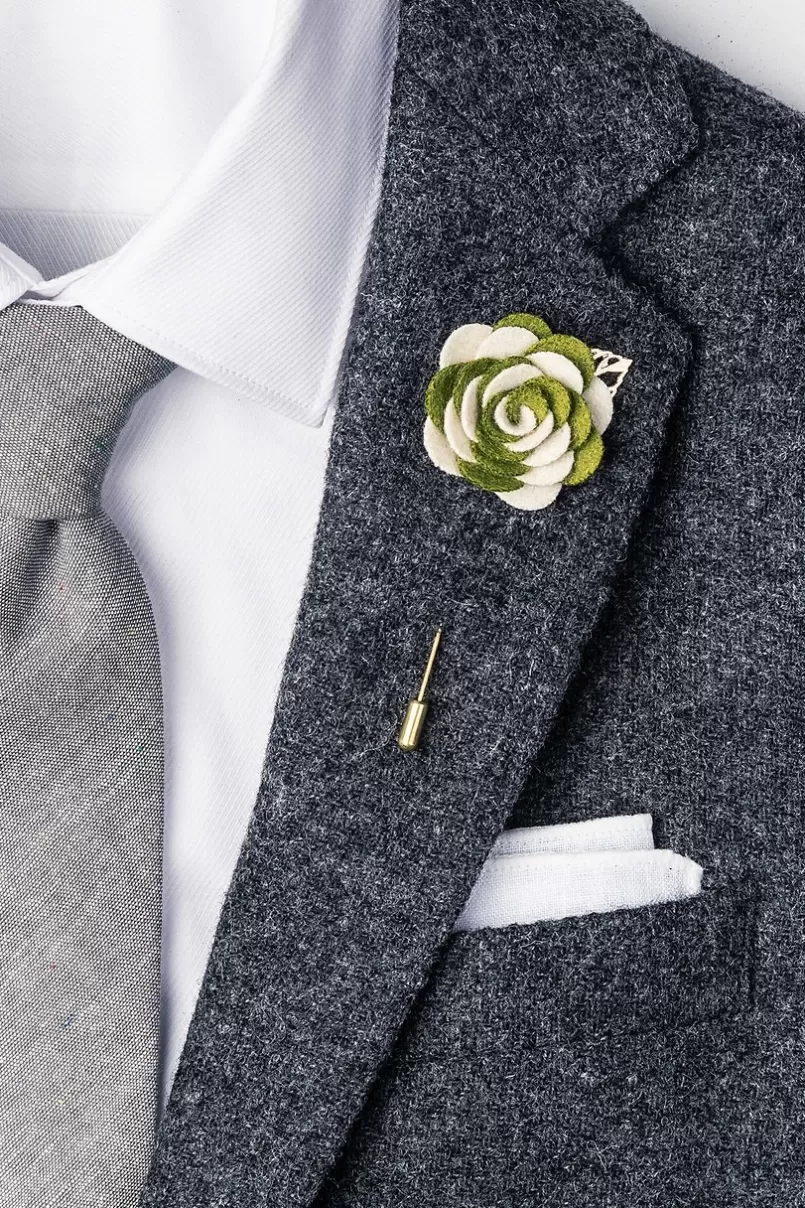 Ties Two-toned Flower Gold Leaf Olive Lapel Pin Best