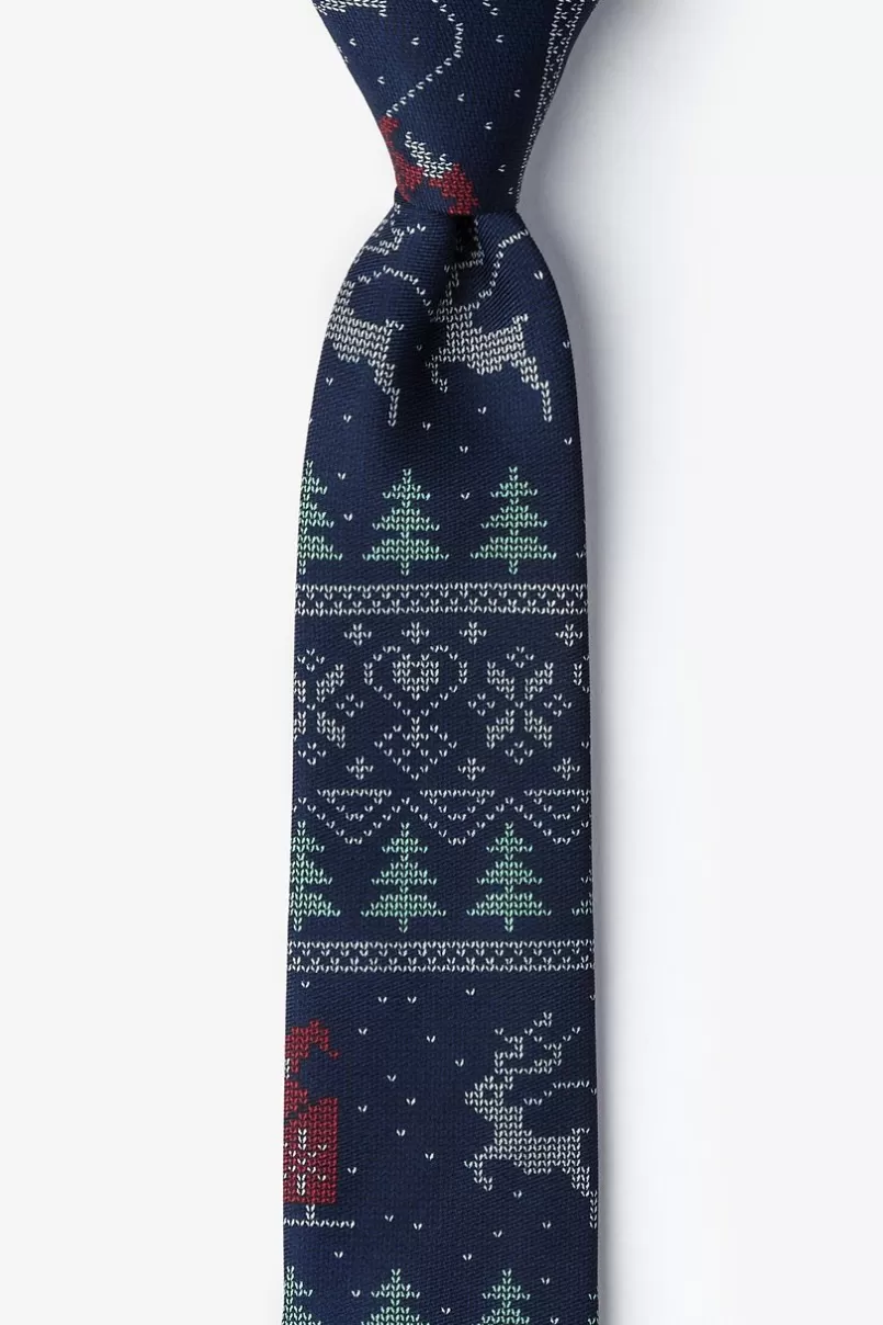 Ties Ugly Christmas Sweater Navy Blue Skinny Tie Cheap