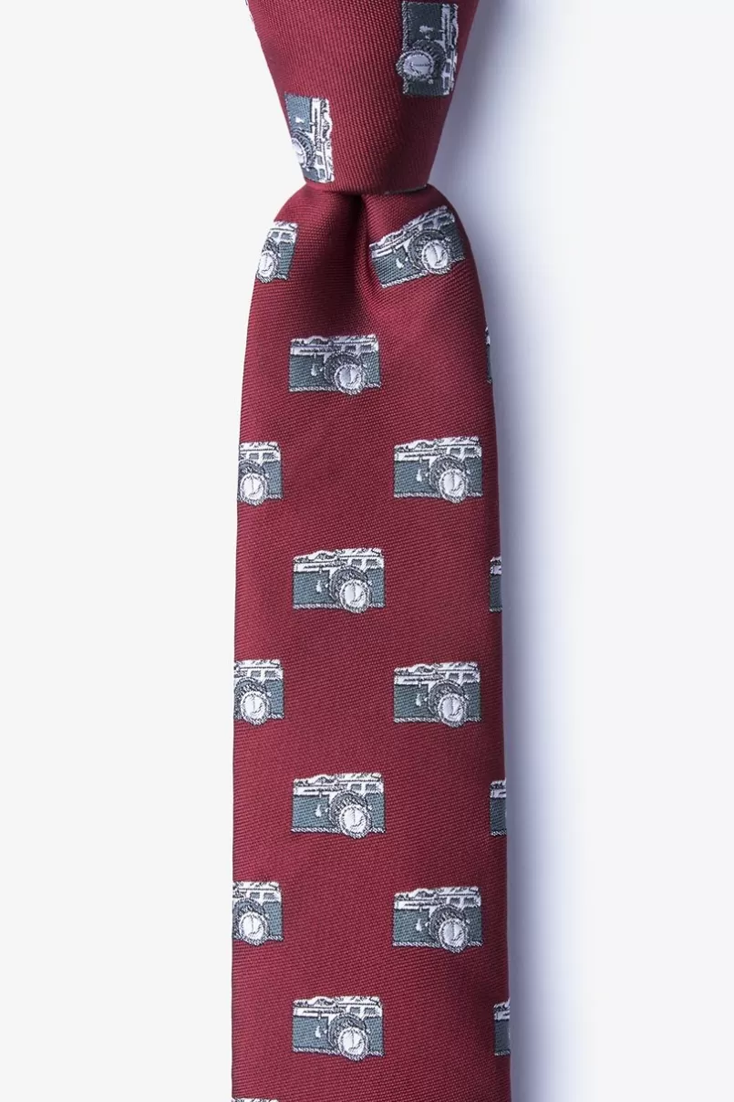 Ties Vintage Cameras Skinny Tie Burgundy Clearance