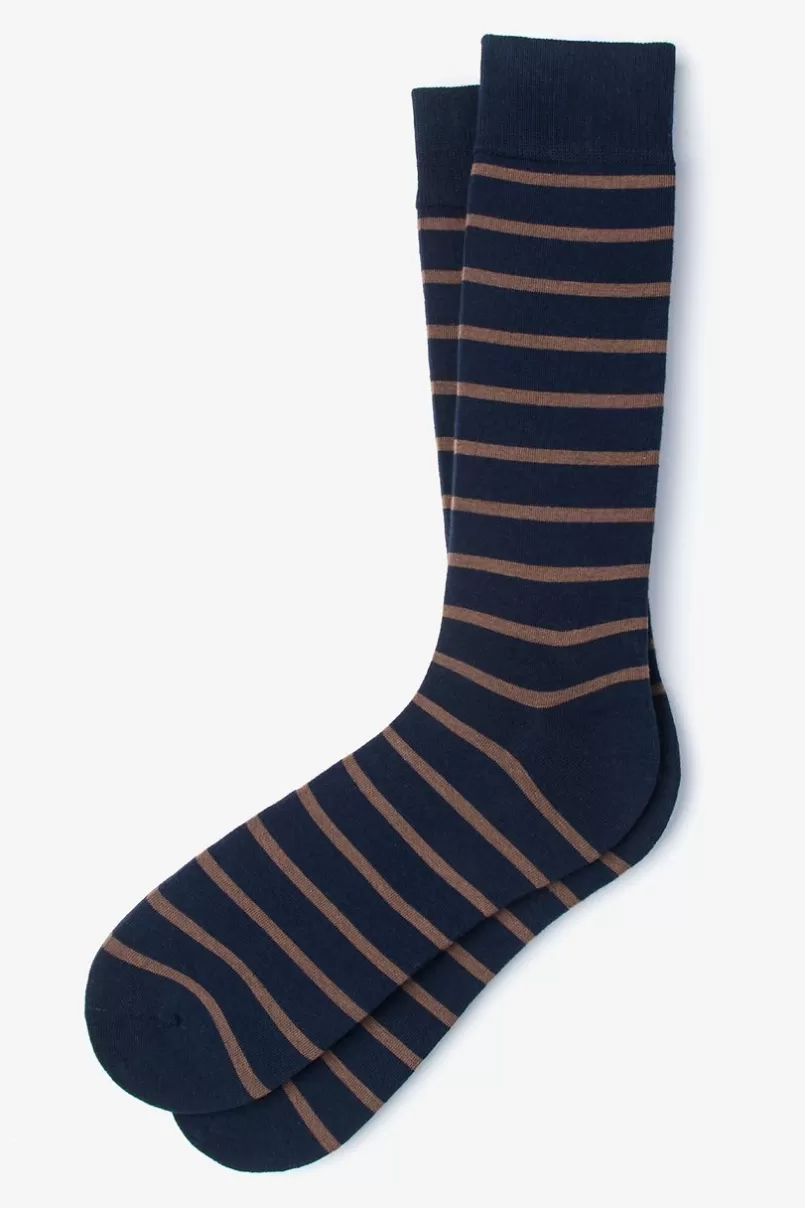 Ties Virtuoso Stripe Brown Sock Brown&NavyBlue Best