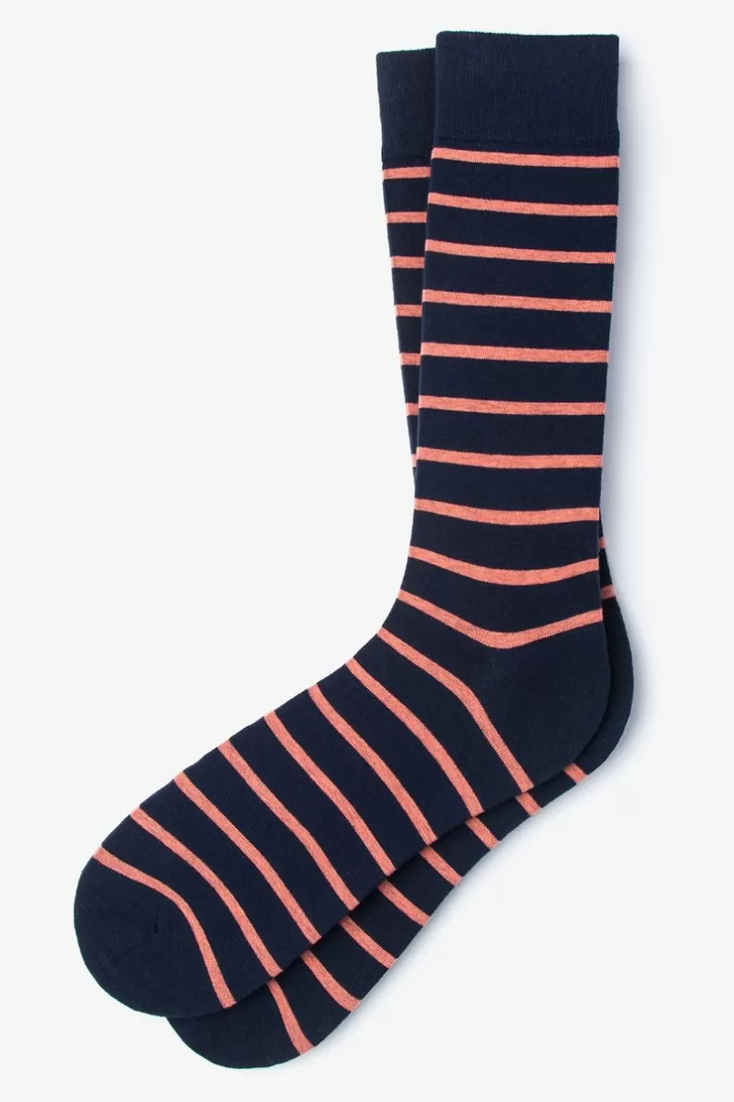 Ties Virtuoso Stripe Coral Sock Coral&NavyBlue New