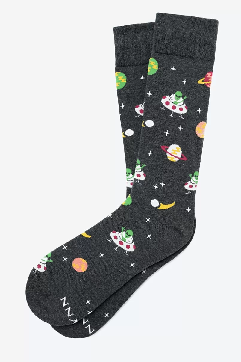 Ties We Come in Peace Sock Charcoal New