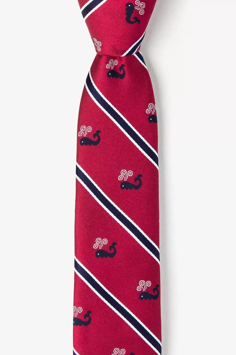 Ties Whales Red Skinny Tie New