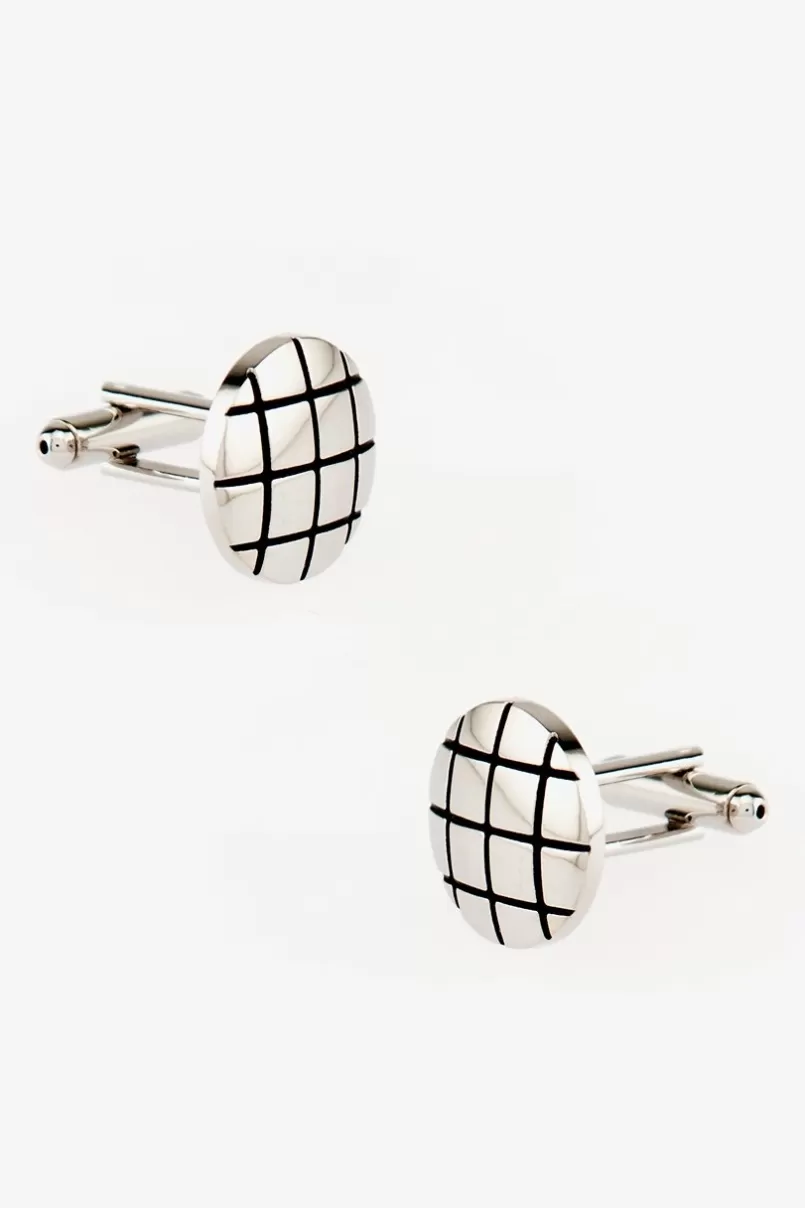 Ties Windowpane Round Silver Cufflinks Outlet